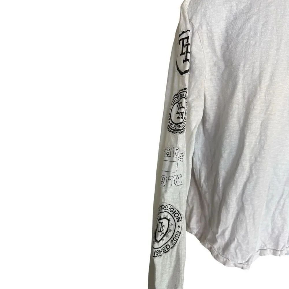 Mens True Religion Arm Logo Long Sleeve Heathered Casual Tee Shirt - Sz M - Picture 2 of 3